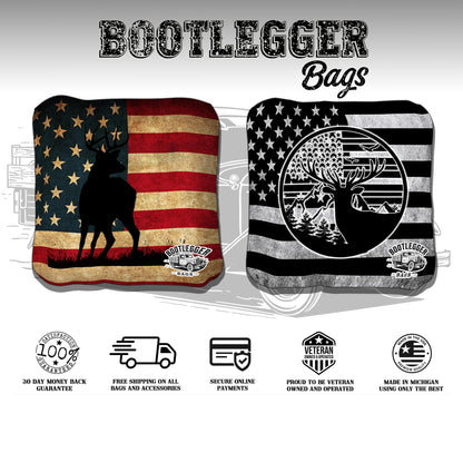Buck on American Flag Hunting Cornhole Bags