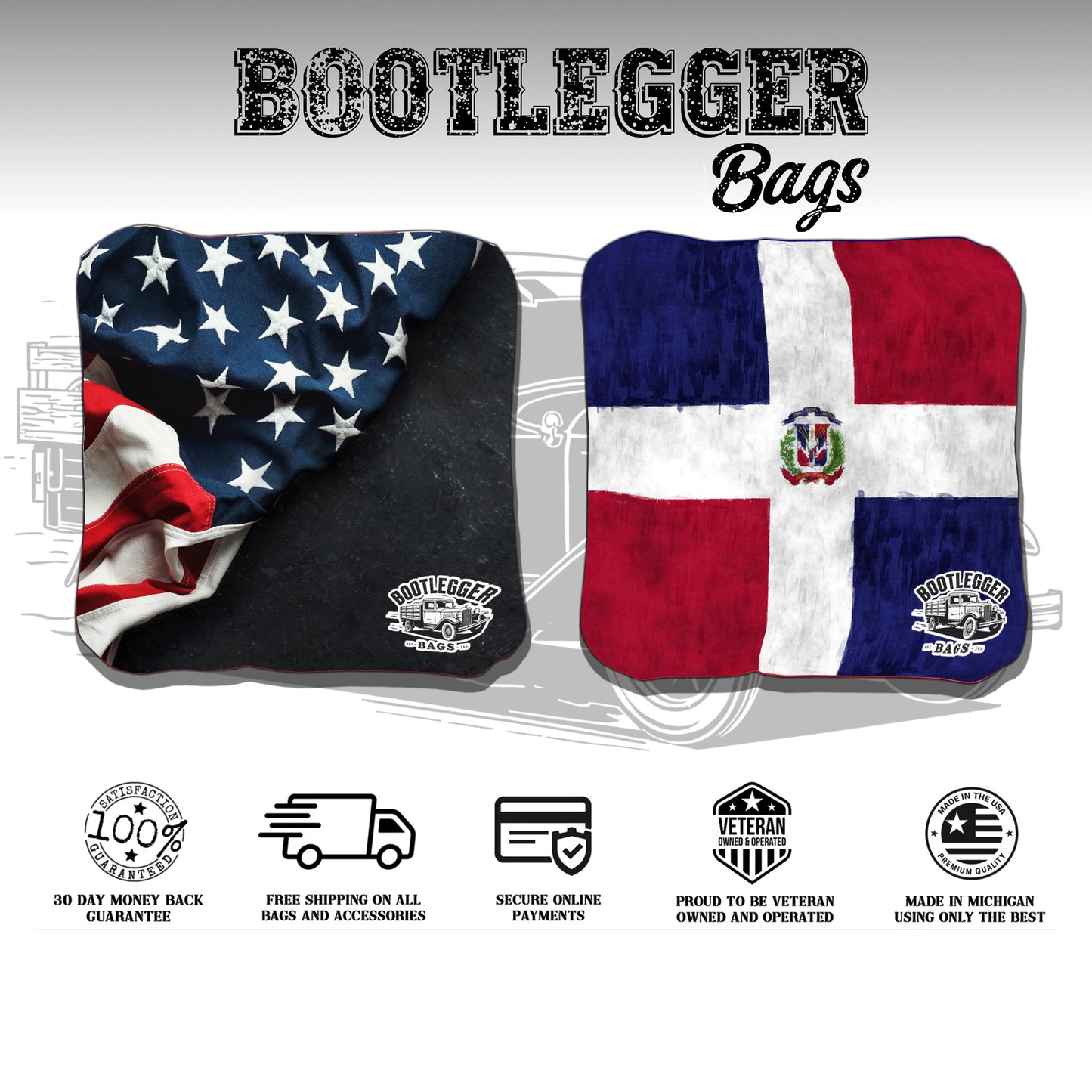 Dominican Republic and American Flag Cornhole Bags