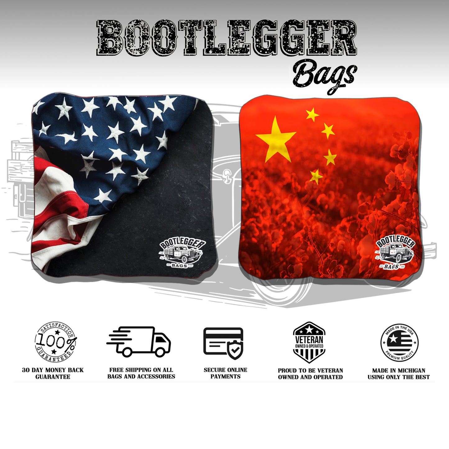 Chinese and American Flag Cornhole Bags