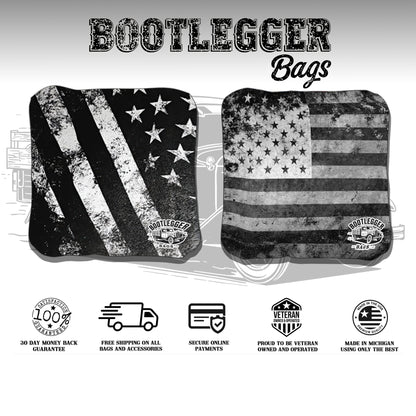 Black and White Distressed American Flag Cornhole Bags