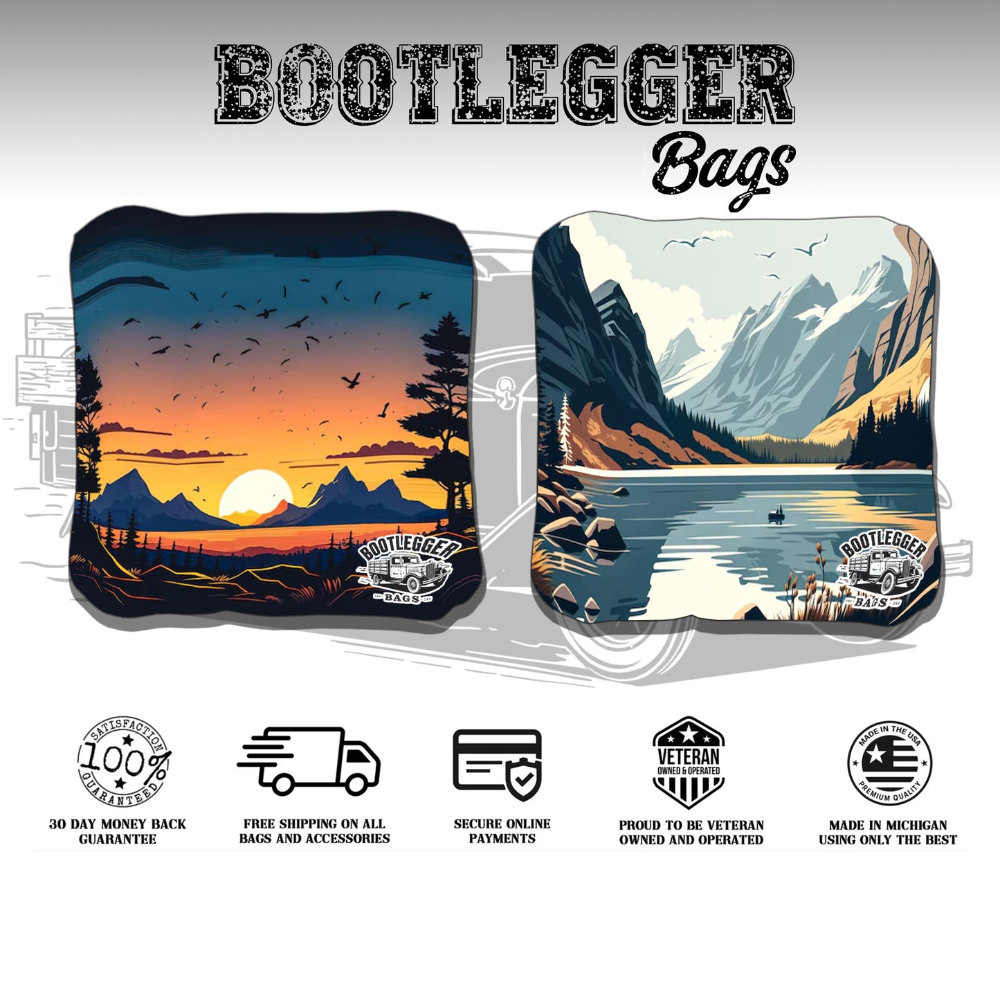 Mountains and River Landscape Cornhole Bags