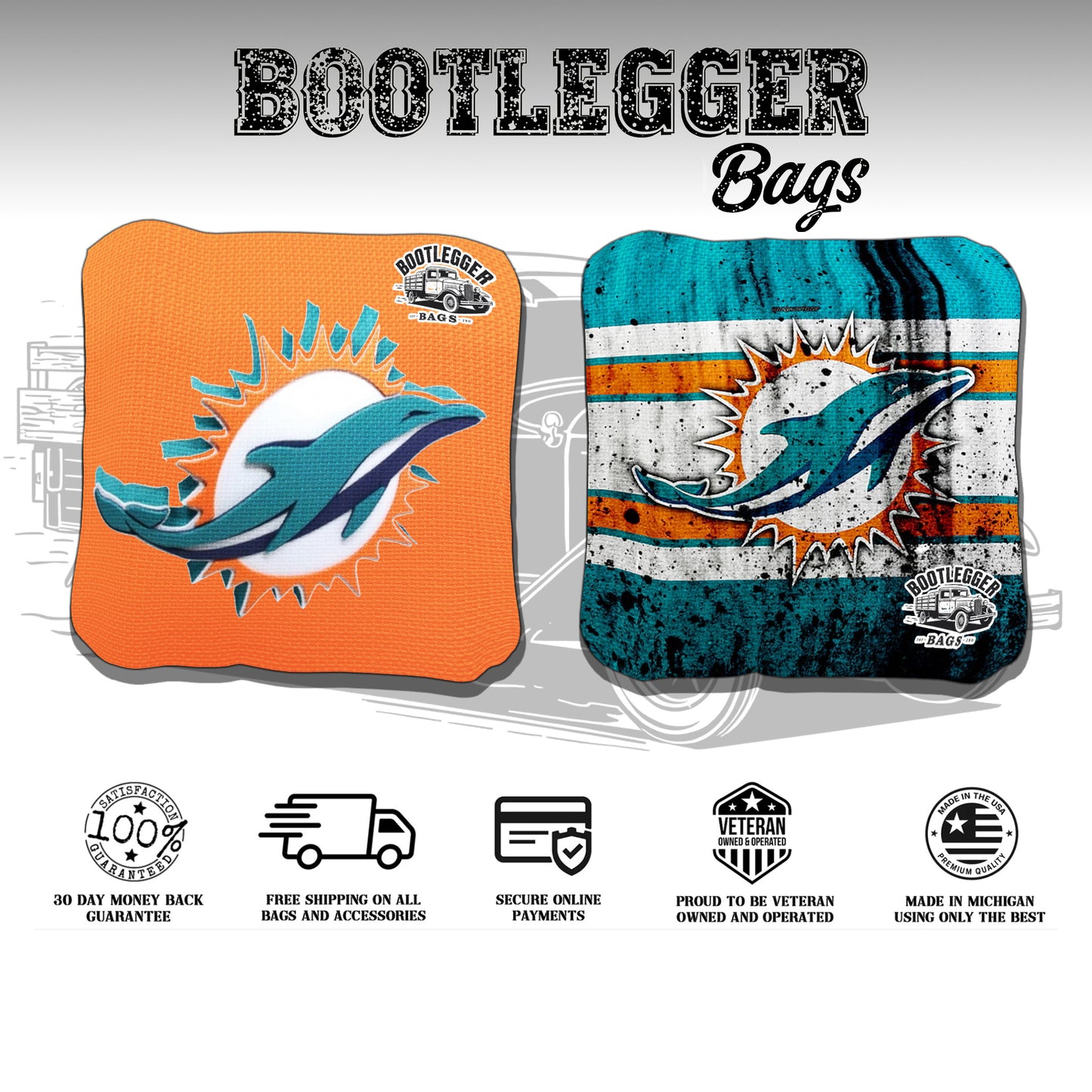 Miami Dolphins Fan Art Cornhole Bags