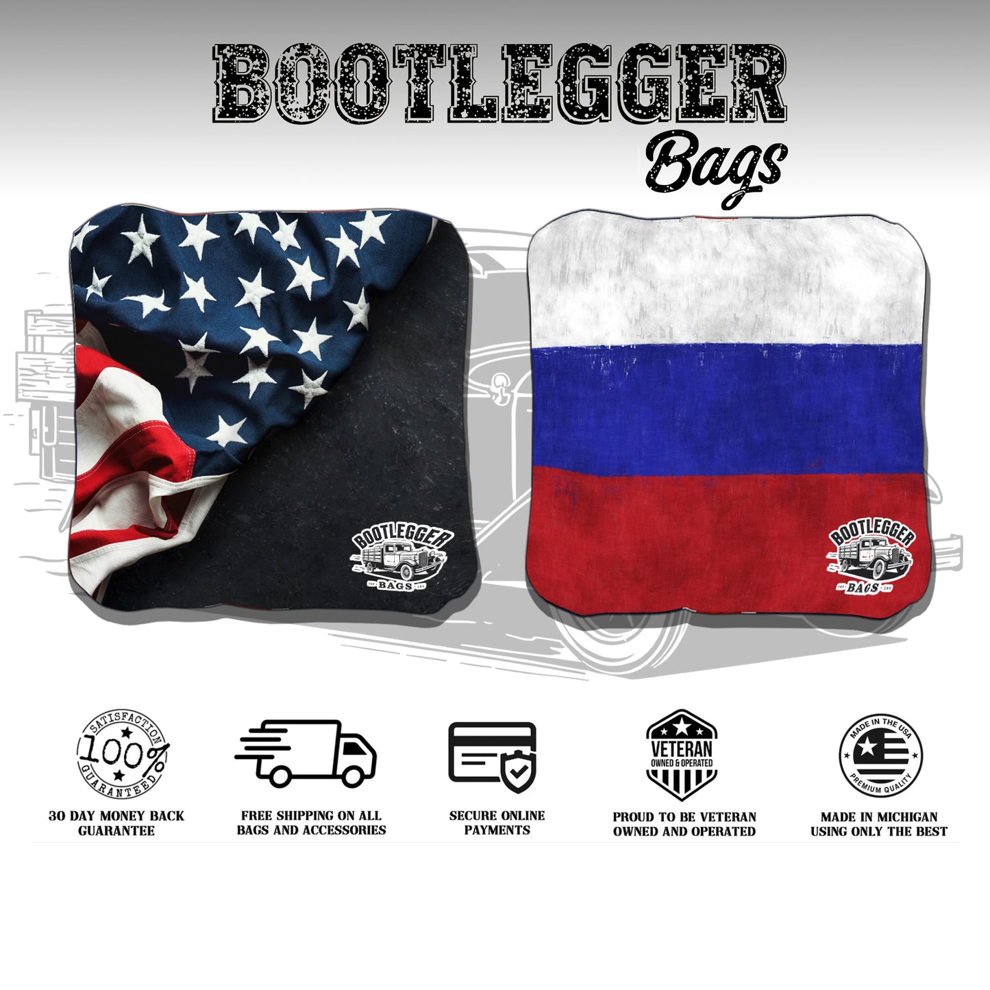 Russian and American Flag Cornhole Bags