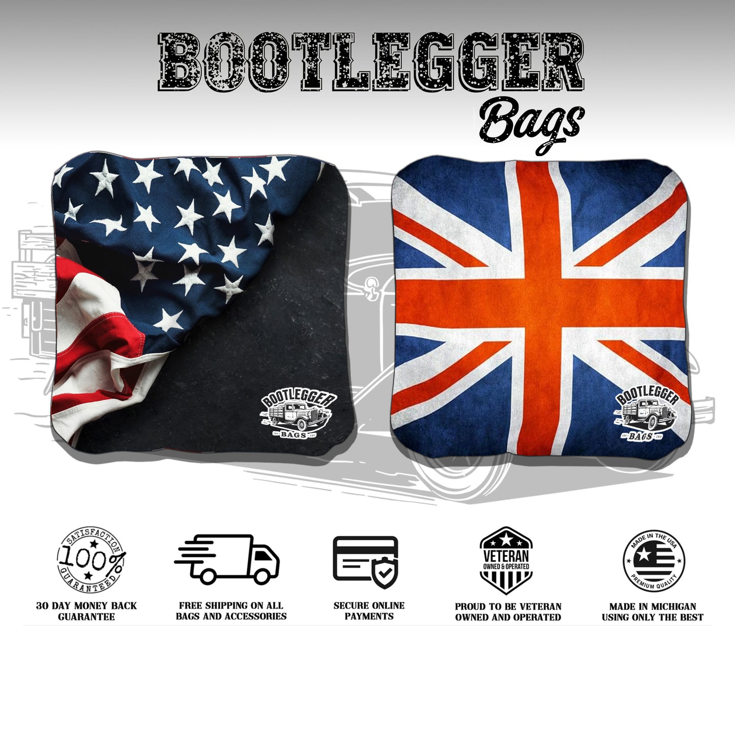 British and American Flag Cornhole Bags