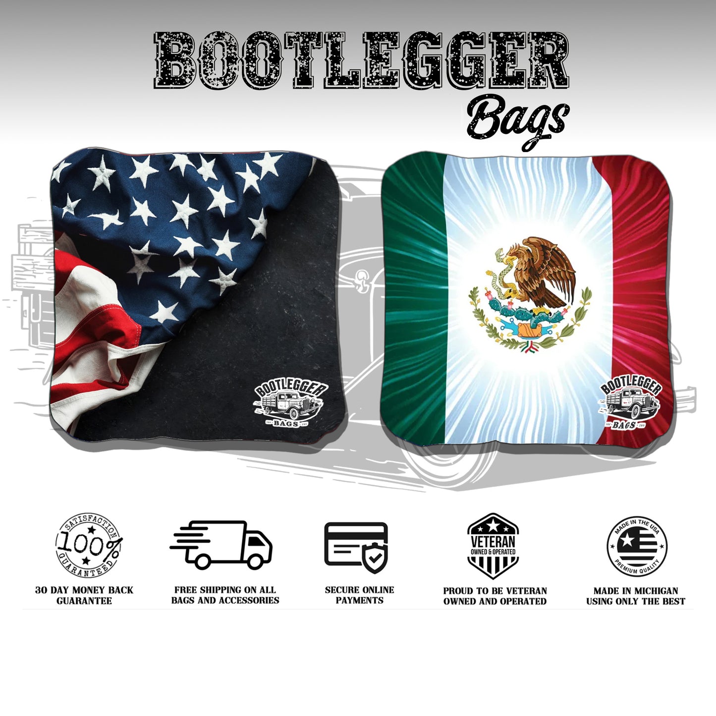 Mexican and American Flag Cornhole Bags