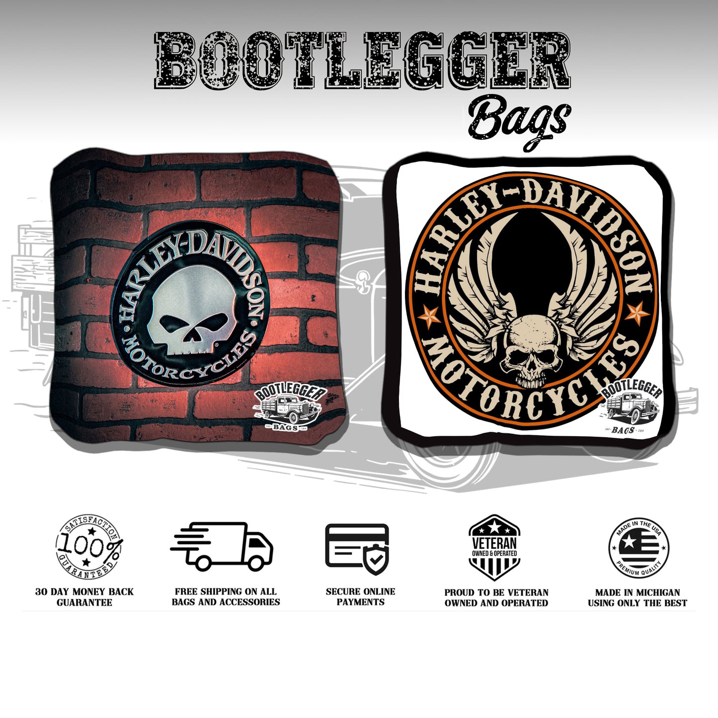 Harley Davidson Straw Castle Cornhole Bags