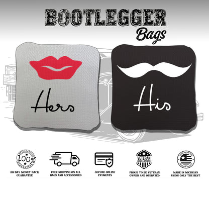 His and Hers Mustache and Lips Wedding Cornhole Bags