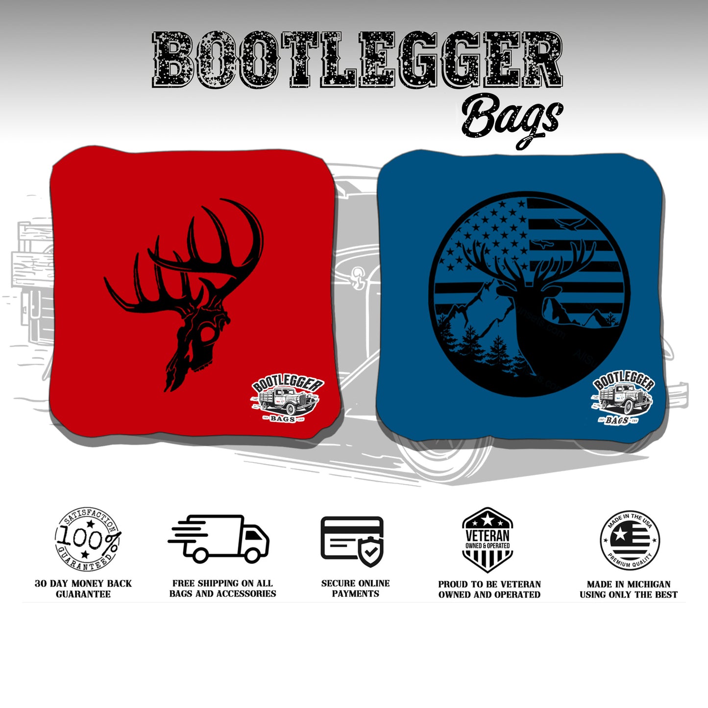 Red and Navy Deer Hunting Cornhole Bags