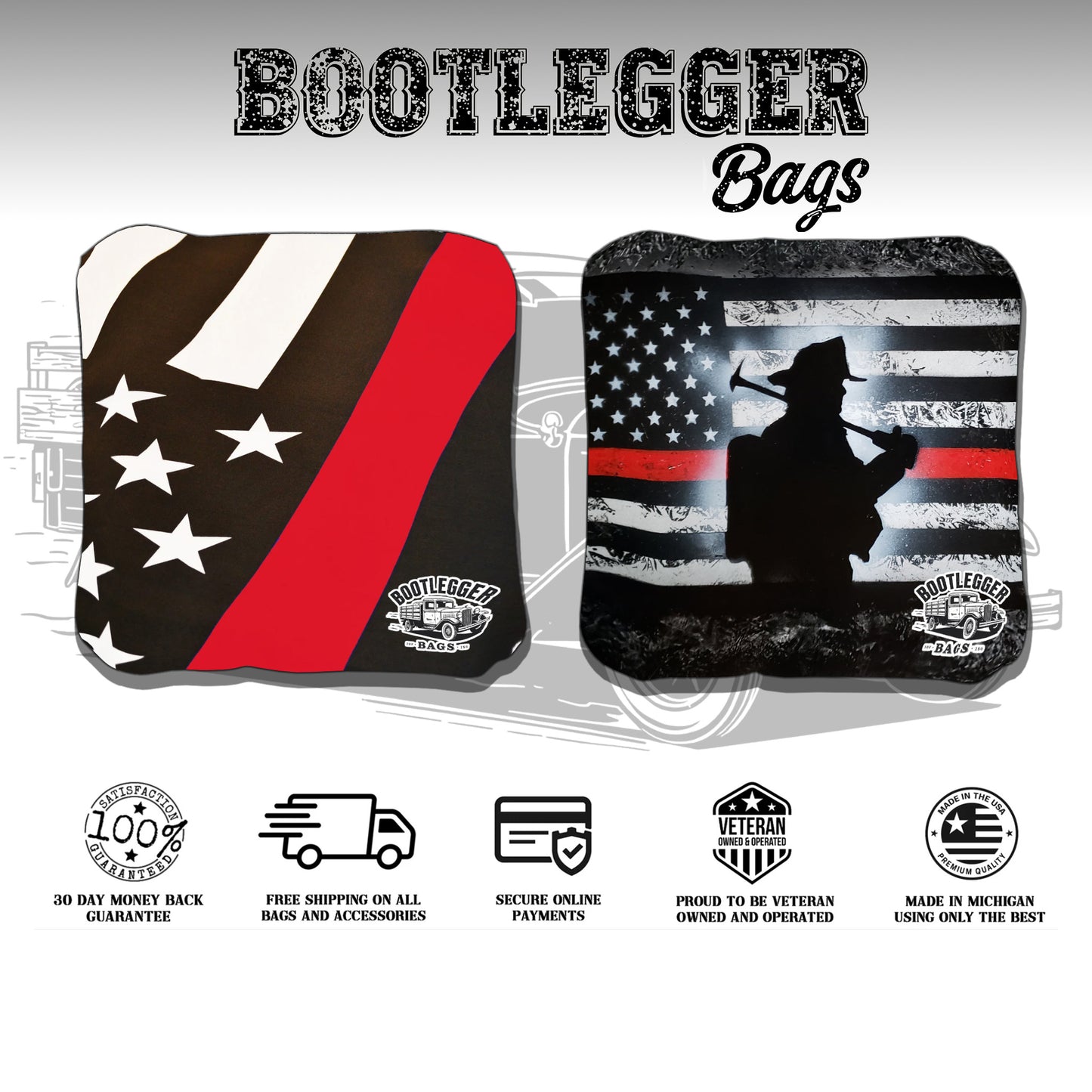 Thin Red Line with Sillouette Cornhole Bags