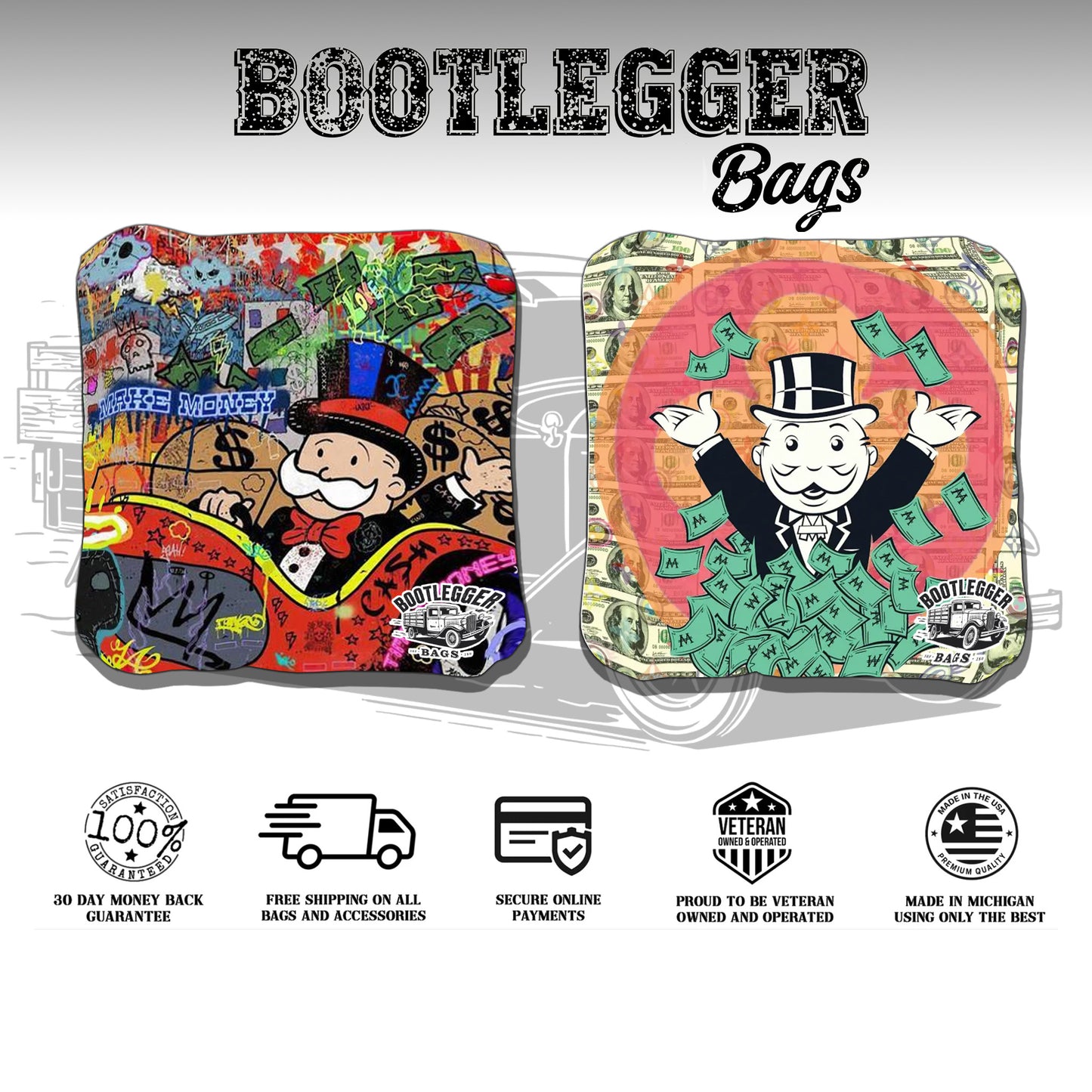 Mr. Monopoly Comic Style Cornhole Bags