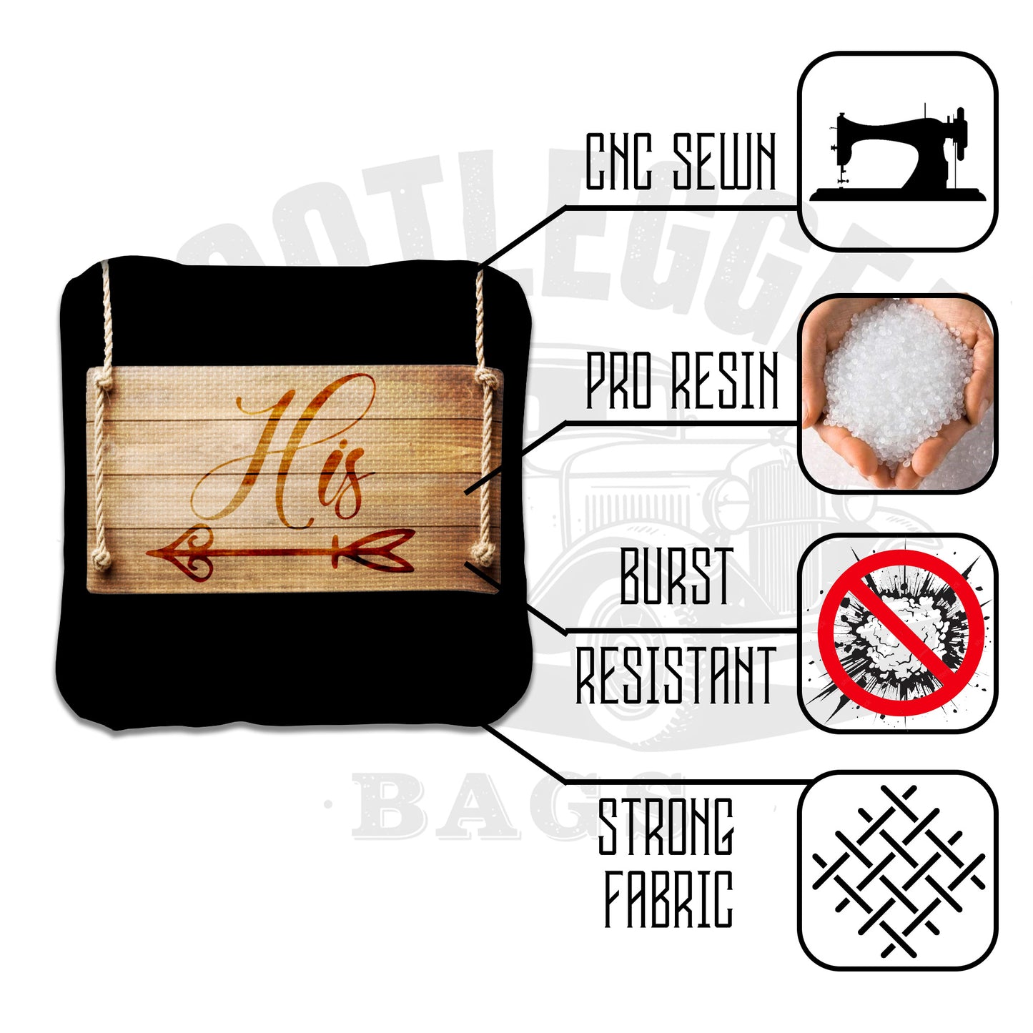 His and Hers Wood Weddding Signs Cornhole Bags