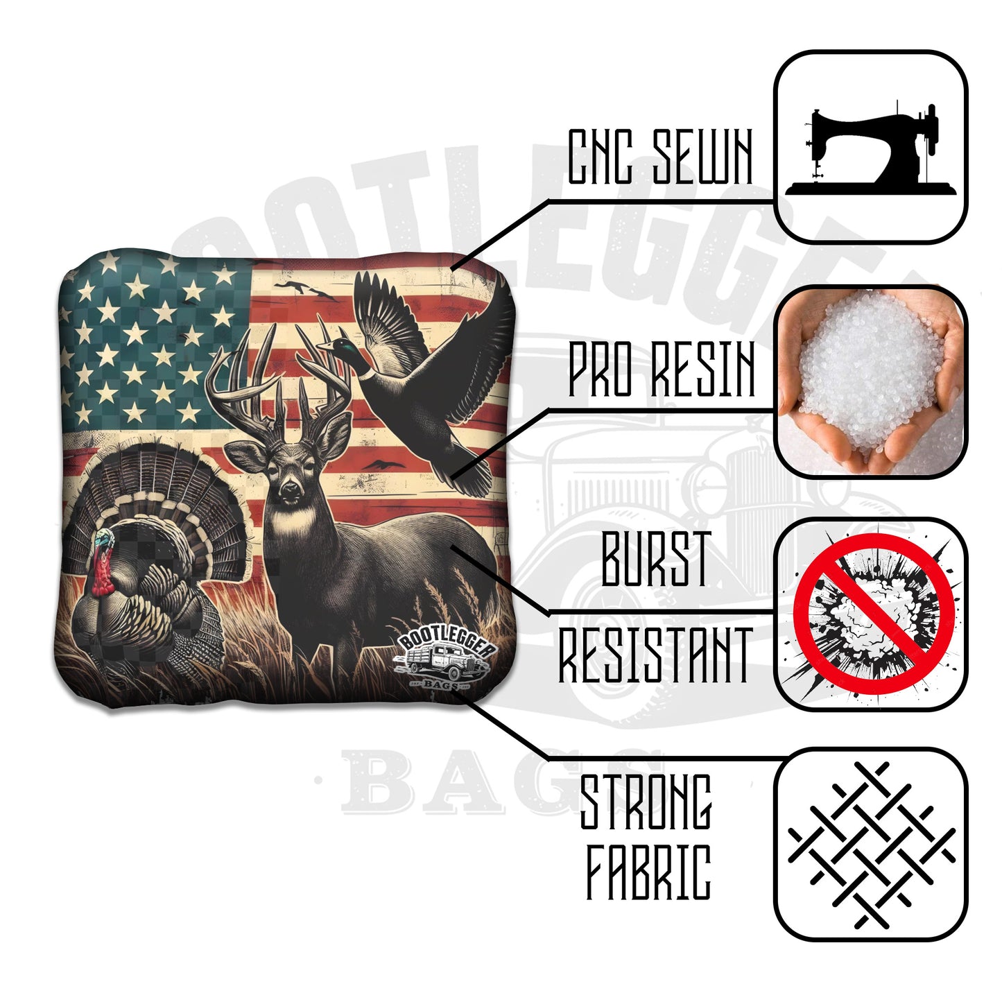 Hunting Deer Turkey and Duck Flag Cornhole Bags