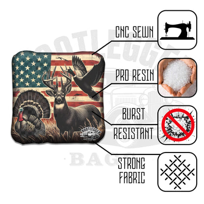 Hunting Deer Turkey and Duck Flag Cornhole Bags