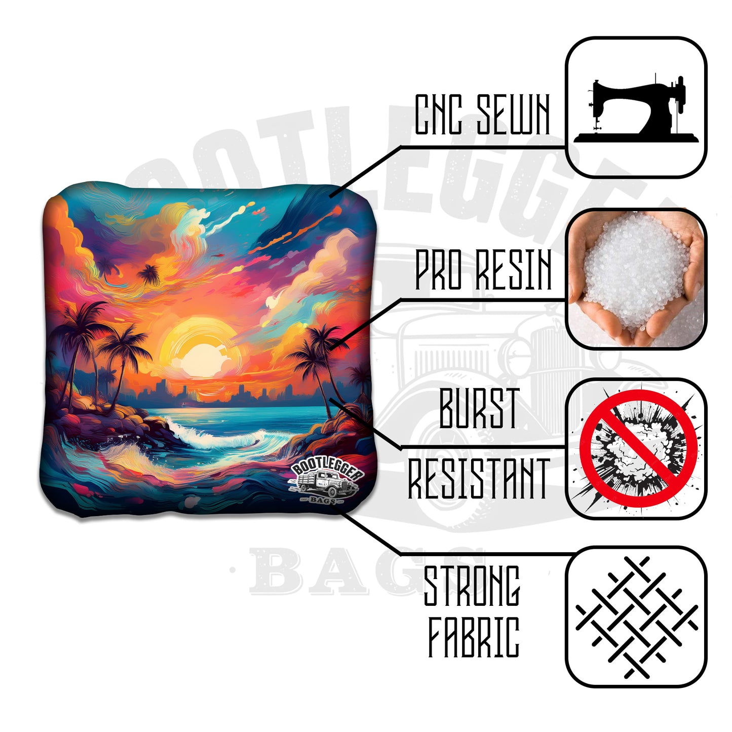 Sunset Island Paradise Watercolor Cornhole Bags