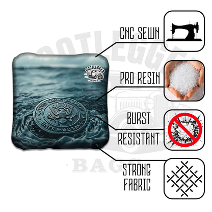 Navy Water Coin Cornhole Bags