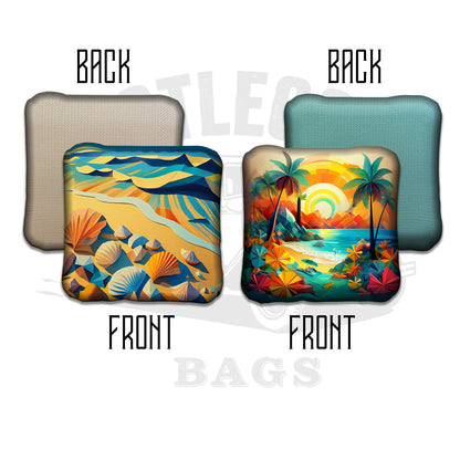 Ocean Sunset and Seashell Cornhole Bags