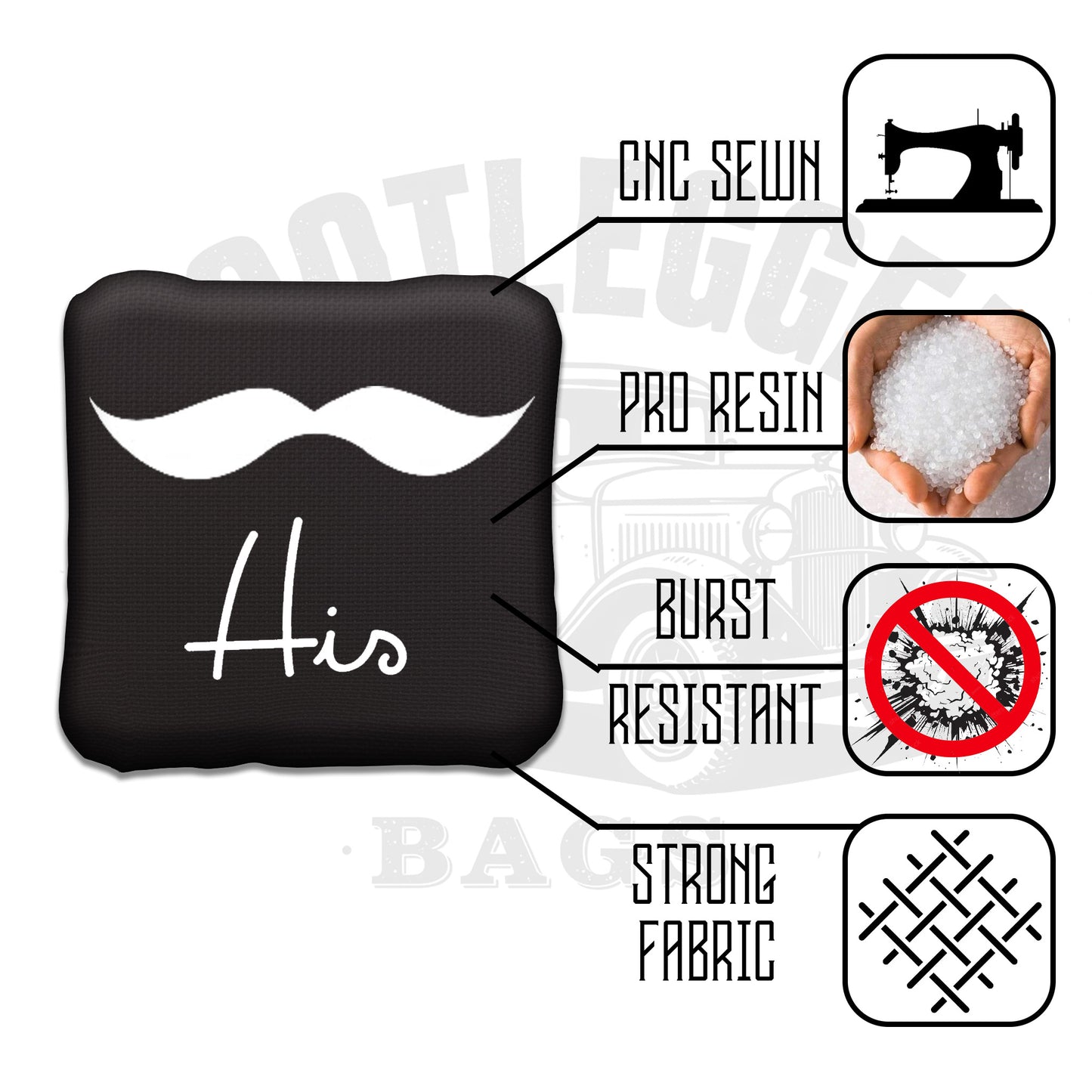 His and Hers Mustache and Lips Wedding Cornhole Bags