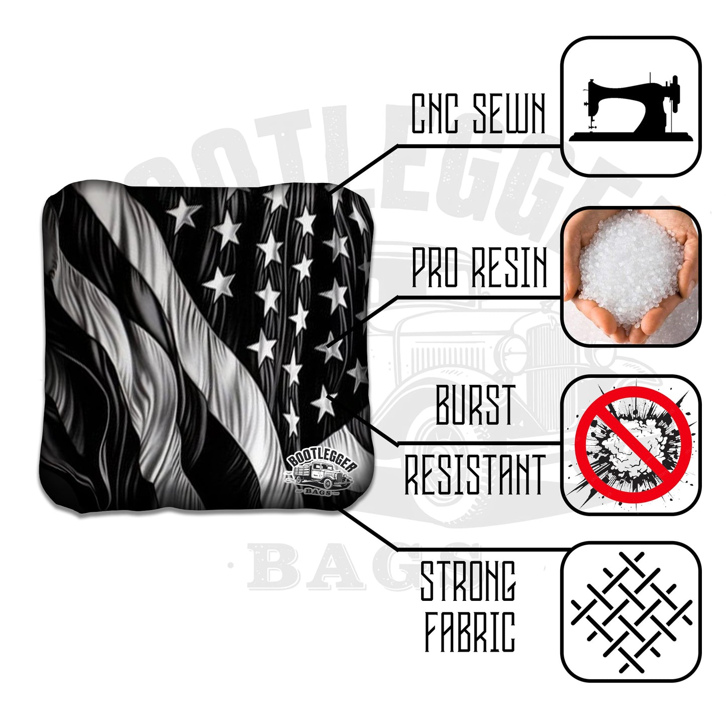 Black and White American Flag and Eagle Cornhole Bags