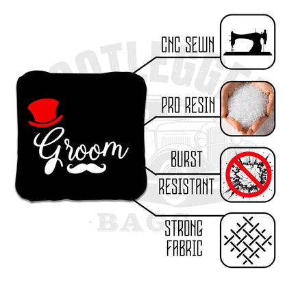 Bride and Groom His and Hers Pink and Black Wedding Cornhole Bags