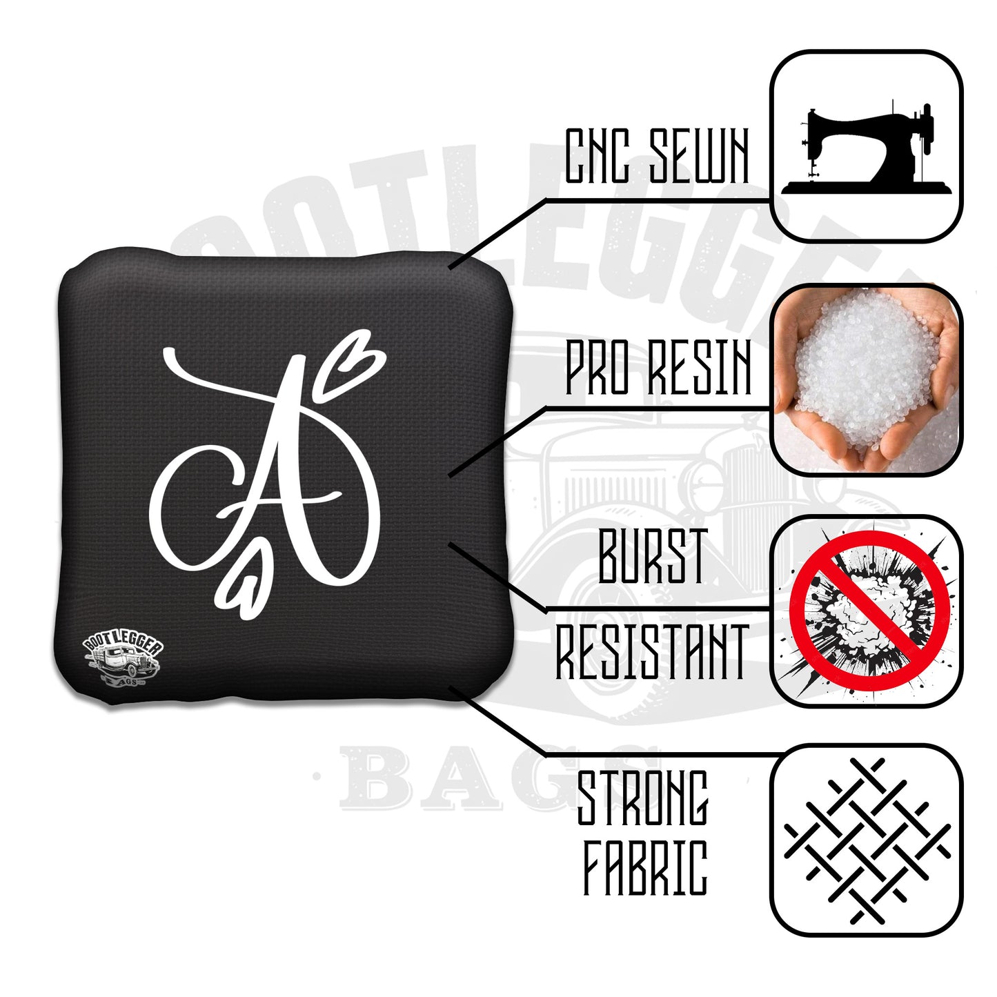 Wedding Monogram with Hearts Cornhole Bags