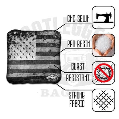 Black and White Distressed American Flag Cornhole Bags