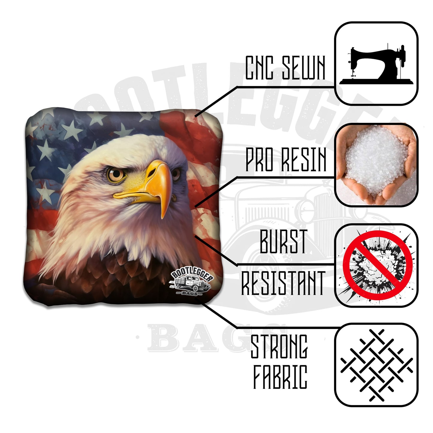 RWB American Flag with Eagle Cornhole Bags