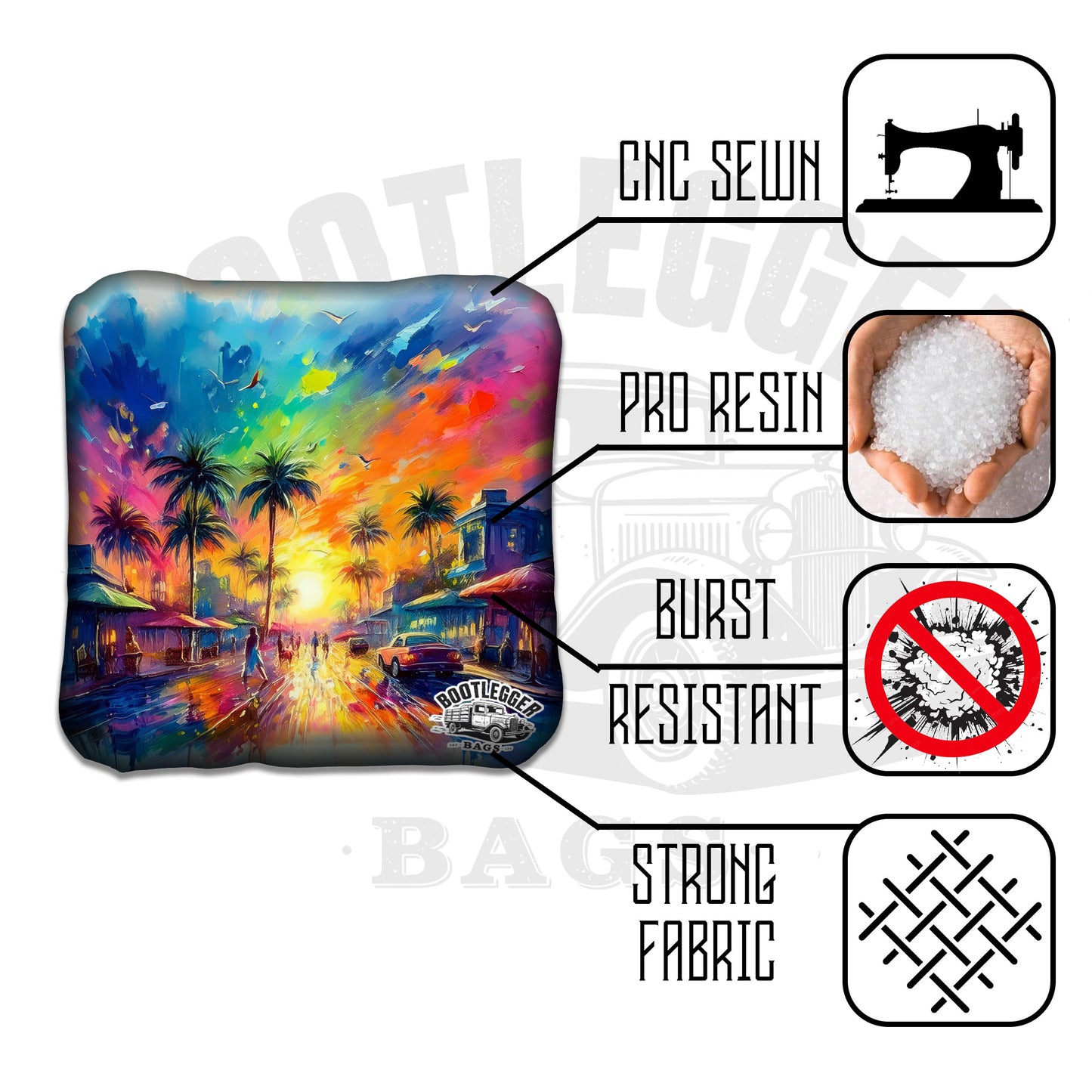 Watercolor Beach Town Cornhole Bags