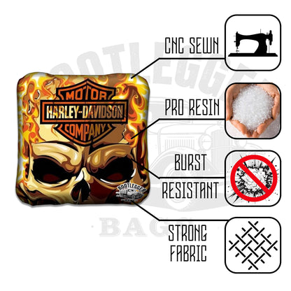 Harley Davidson Fire and Skull Cornhole Bags