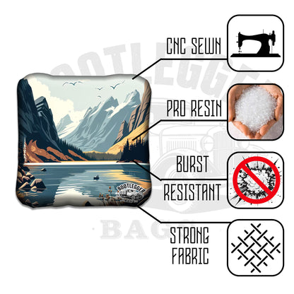 Mountains and River Landscape Cornhole Bags