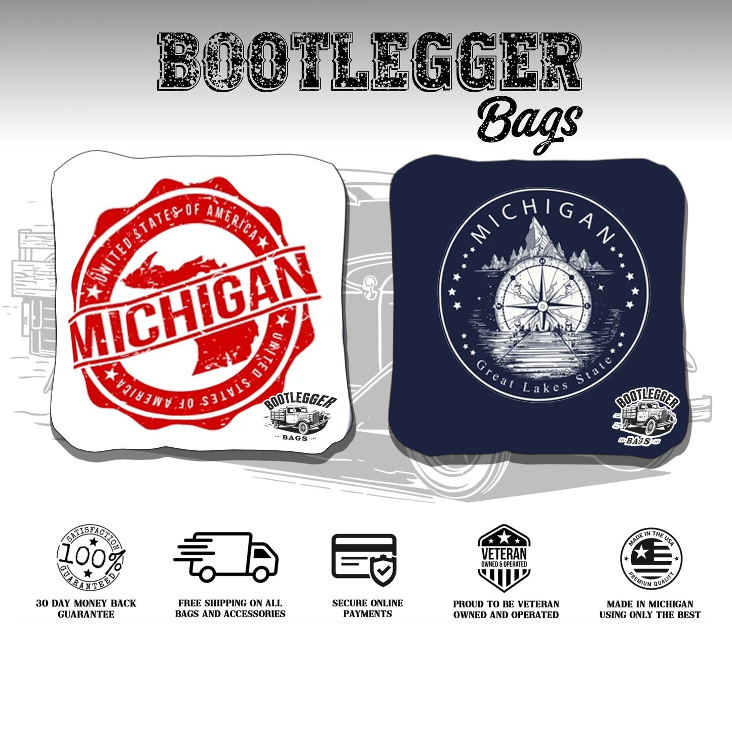 Red and Navy Michigan and Great Lakes Cornhole Bags