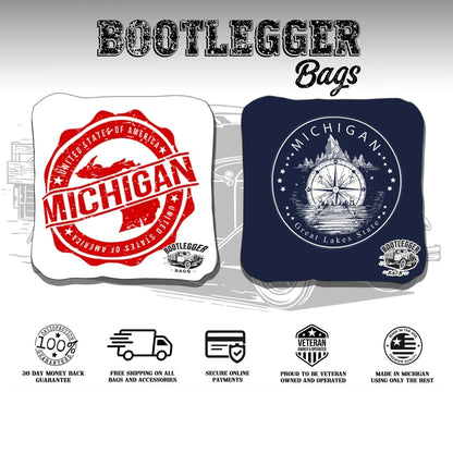 Red and Navy Michigan and Great Lakes Cornhole Bags