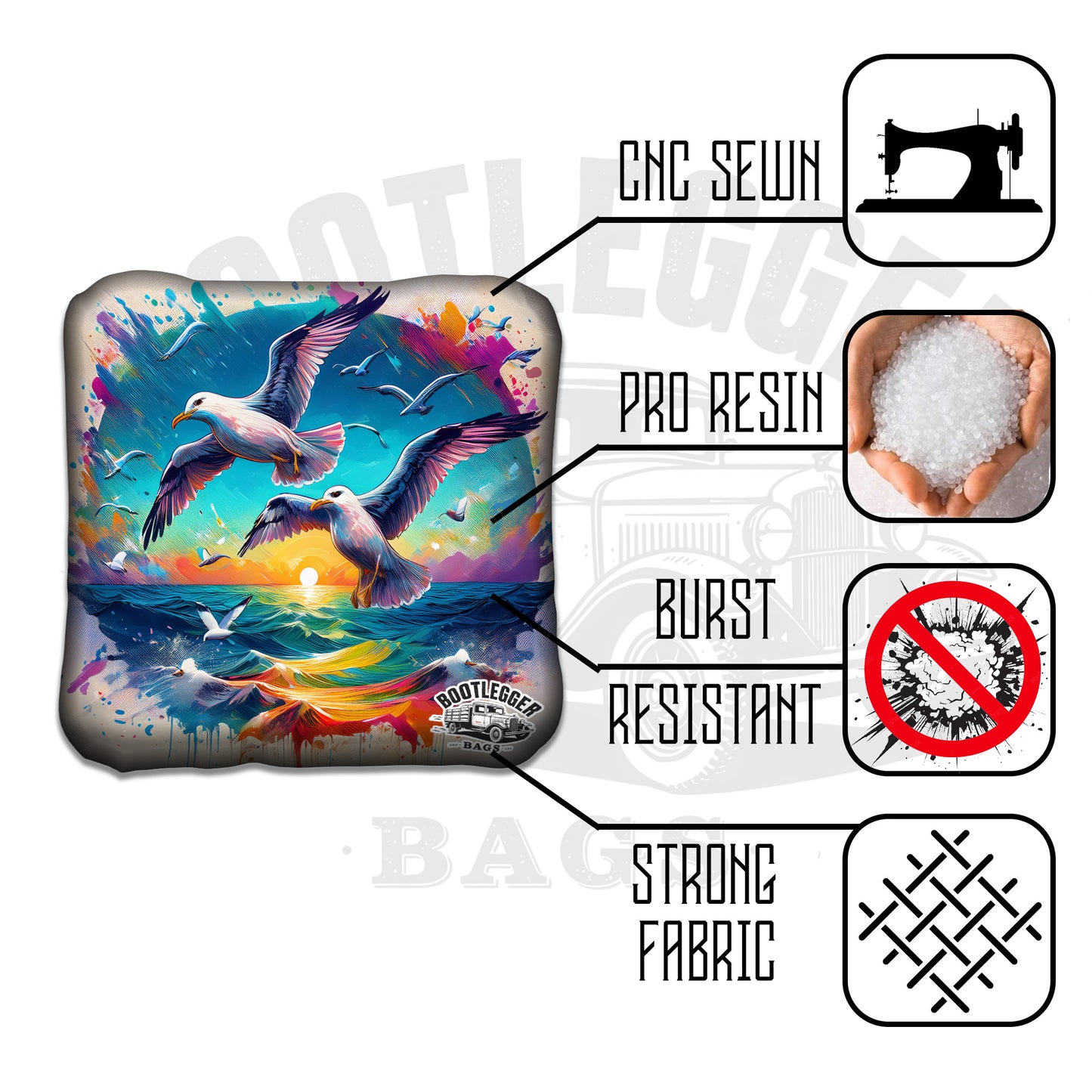 Tropical Fish and Seagulls Watercolor Cornhole Bags