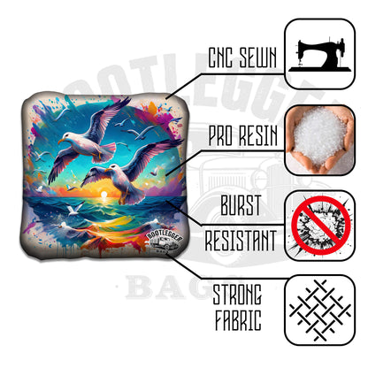 Tropical Fish and Seagulls Watercolor Cornhole Bags