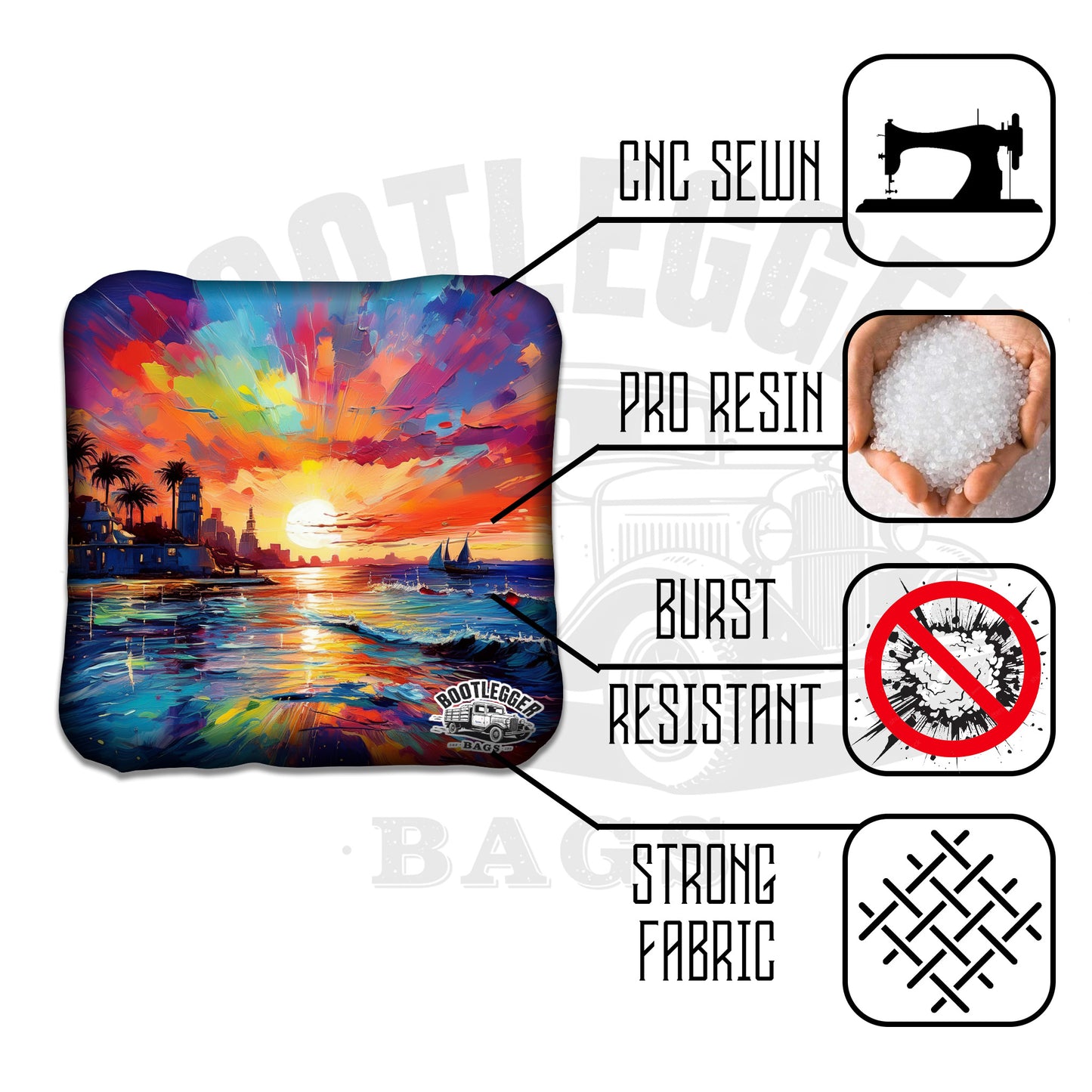 Watercolor Ocean Sunset Cornhole Bags