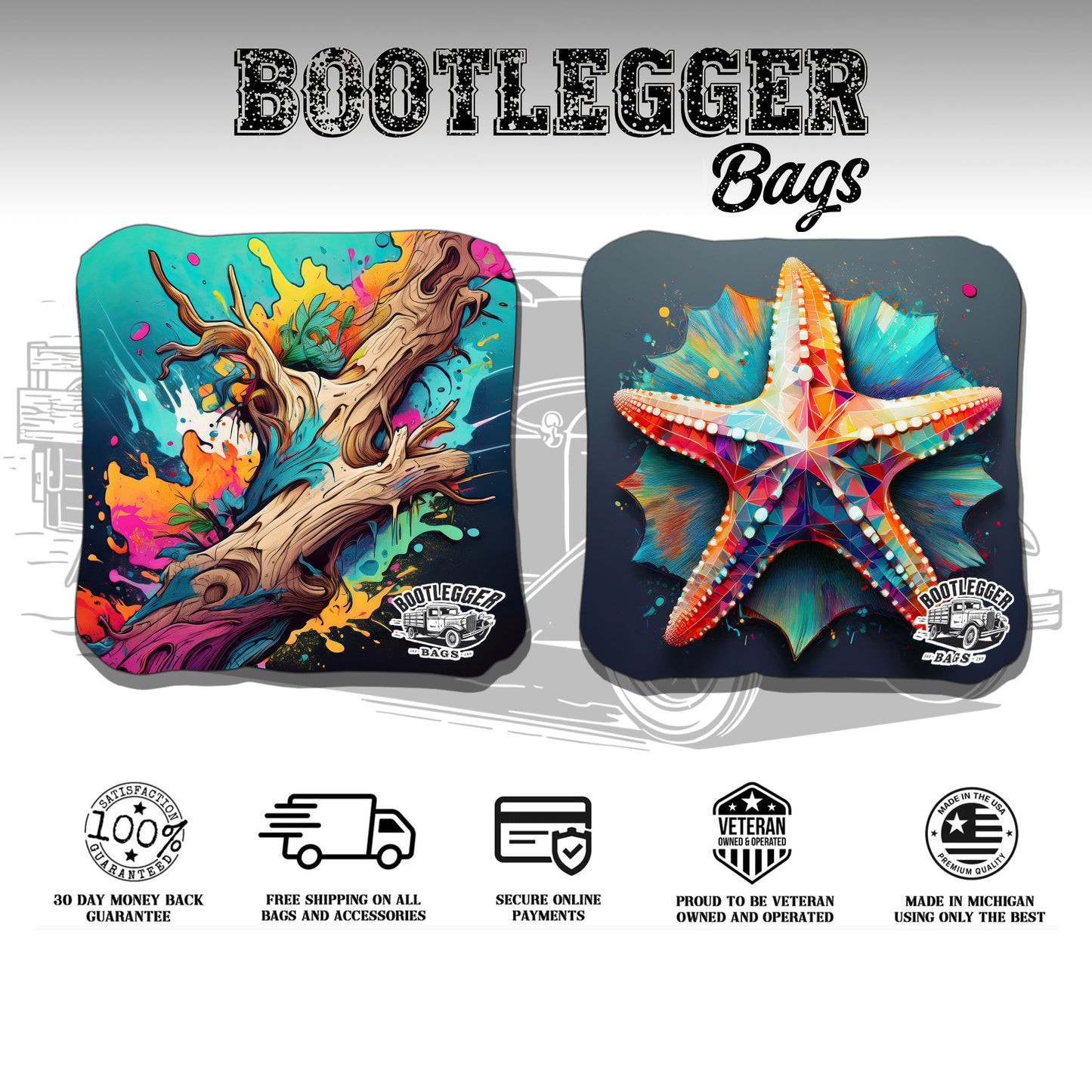 Starfish and Driftwood Tropical Watercolor Cornhole Bags