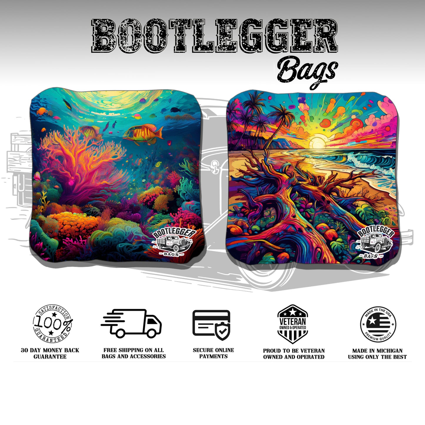 Tropical Under Water and Beach Cornhole Bags