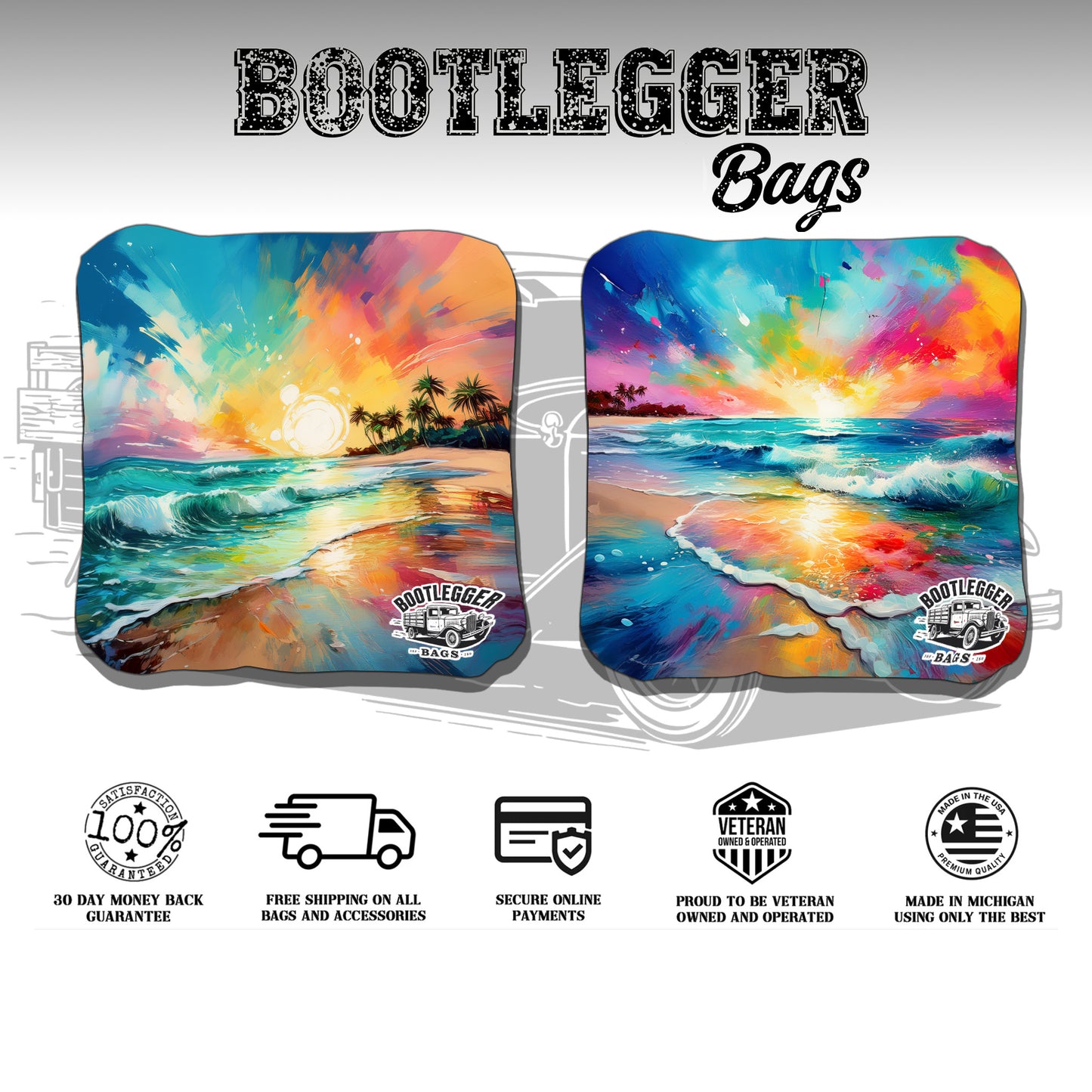 Beach Paradise Watercolor Cornhole Bags