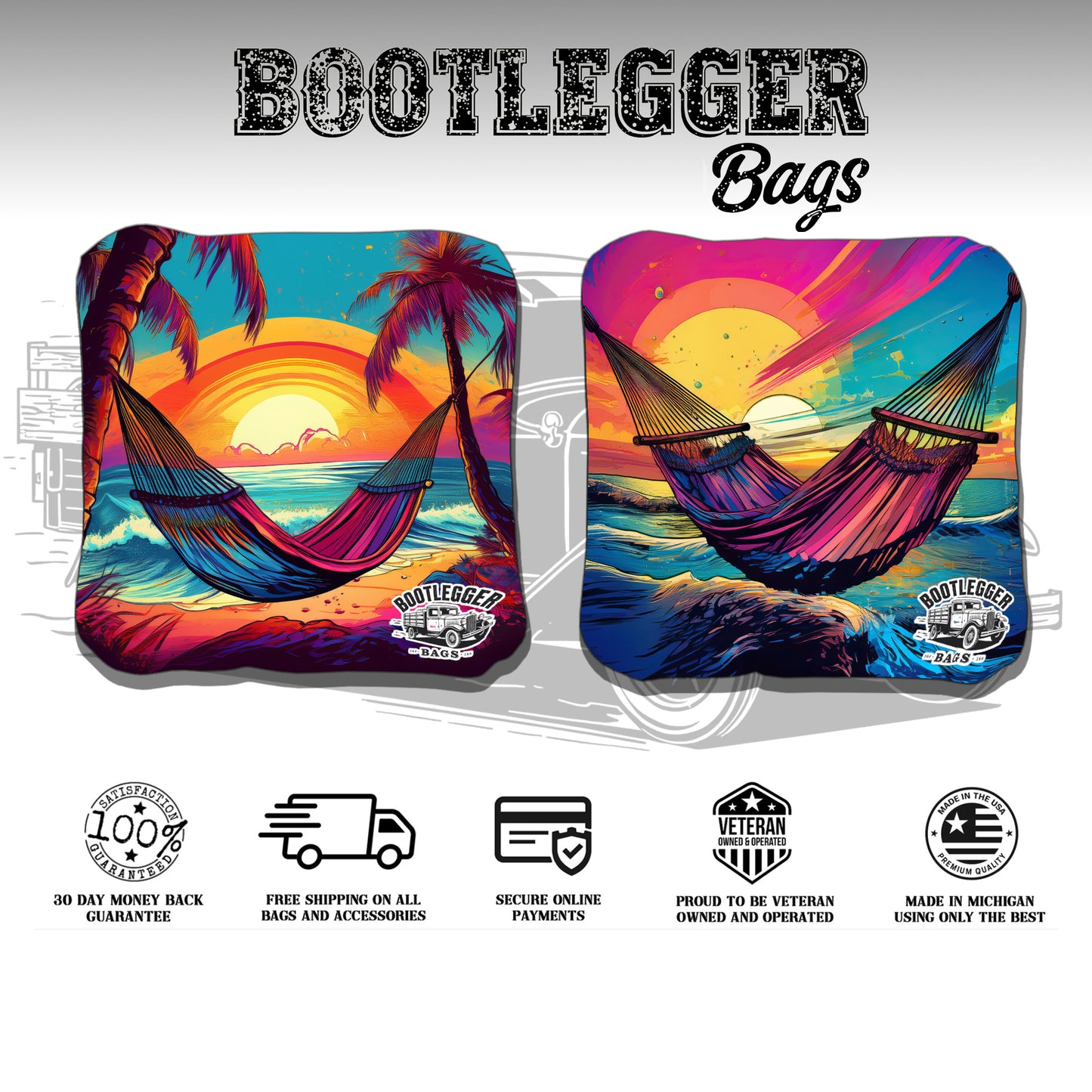 Tropical Paradise Hammocks Cornhole Bags