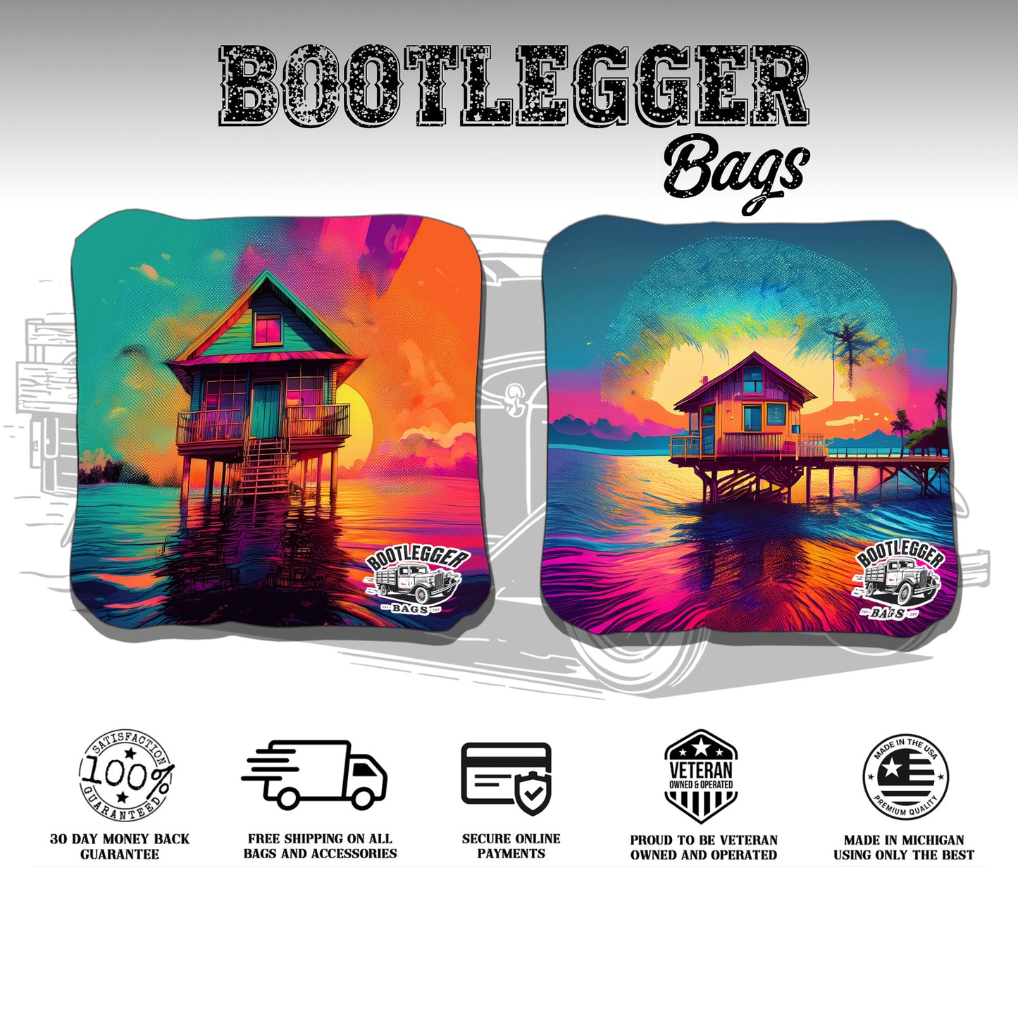 Tropical Beach Oasis Cornhole Bags