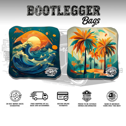 Palm Trees and Waves Tropical Cornhole Bags