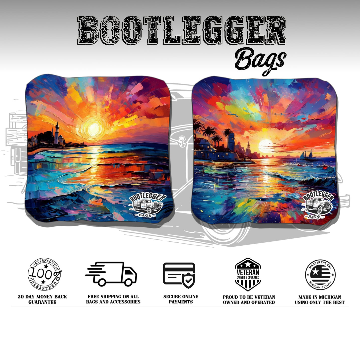 Watercolor Ocean Sunset Cornhole Bags