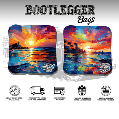 Watercolor Ocean Sunset Cornhole Bags