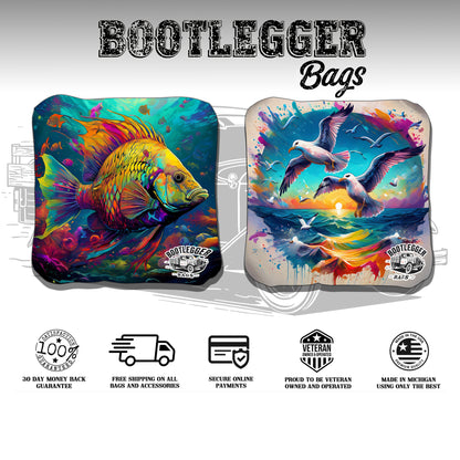 Tropical Fish and Seagulls Watercolor Cornhole Bags