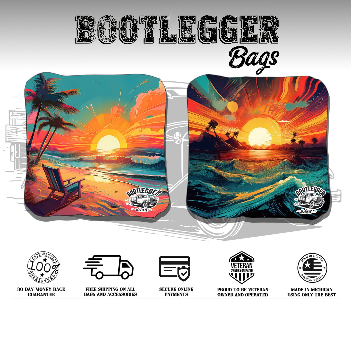 Sunsets in Paradise Tropical Cornhole Bags