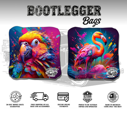 Parrot and Flamingo Watercolor Cornhole Bags