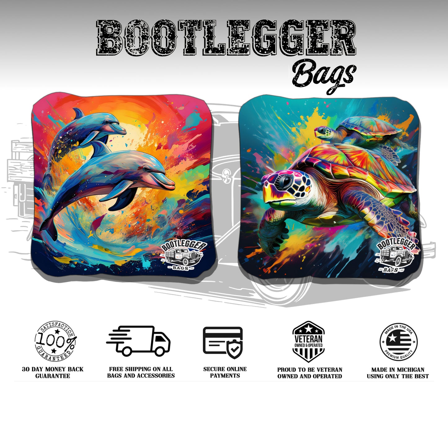 Tropical Dolphins and Sea Turtles Cornhole Bags