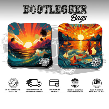 Tropical Ocean Sunsets Cornhole Bags