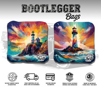 Watercolor Lighthouse Cornhole Bags