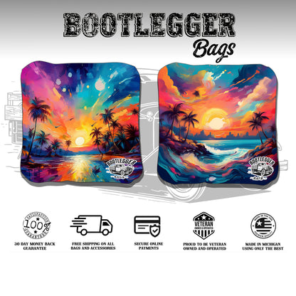 Sunset Island Paradise Watercolor Cornhole Bags