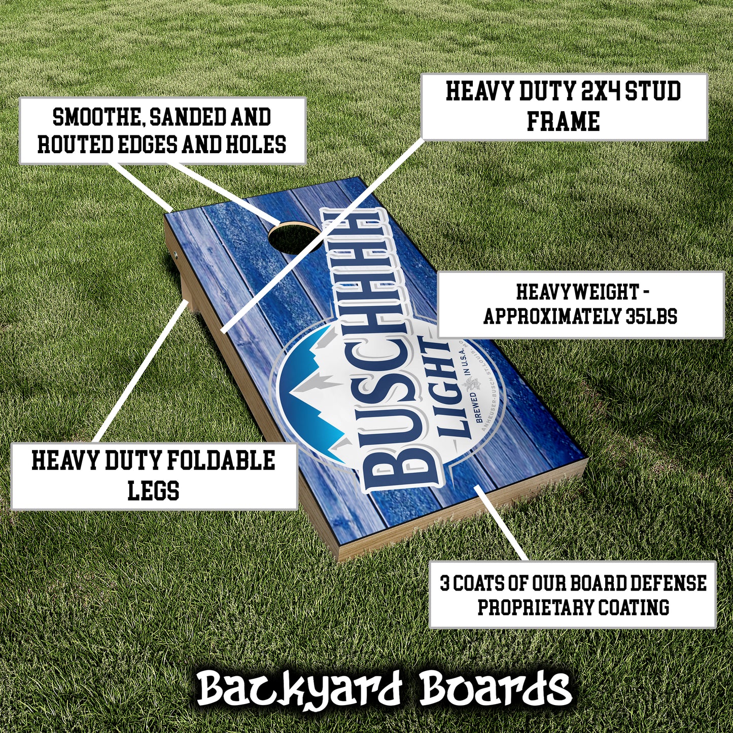 Buschhhh Beer Label Blue Wood Printed Cornhole Set